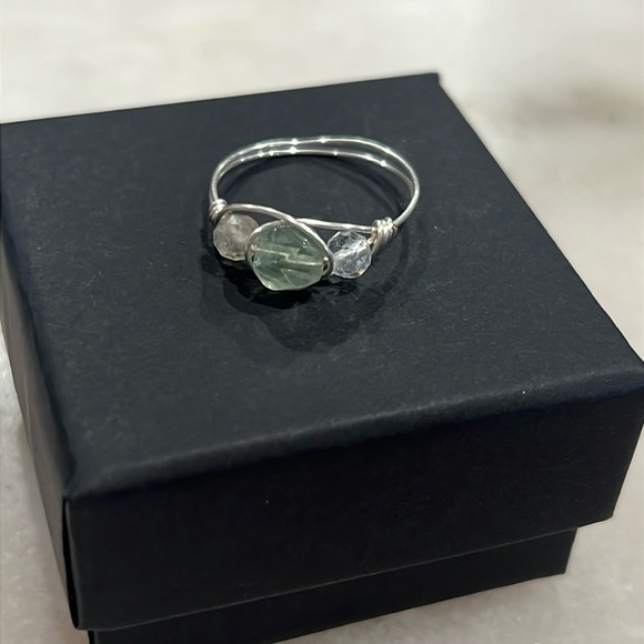 3 Stone Fluorite Gemstone Wire Wrap Ring - Picture 6 of 7